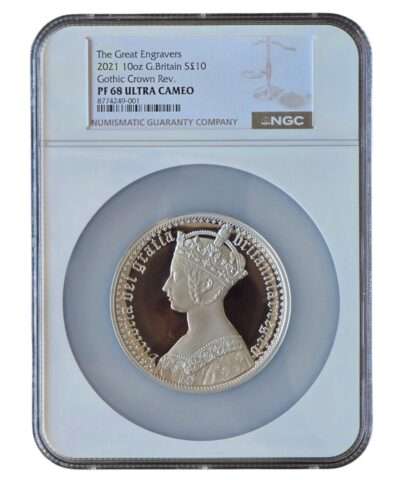 2021 UK The Gothic Crown – Victoria Portrait 10 Oz Silver Proof PF68 NGC Graded