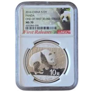 2016 China - Panda 10 Yuan 30g Silver MS70 NGC Graded