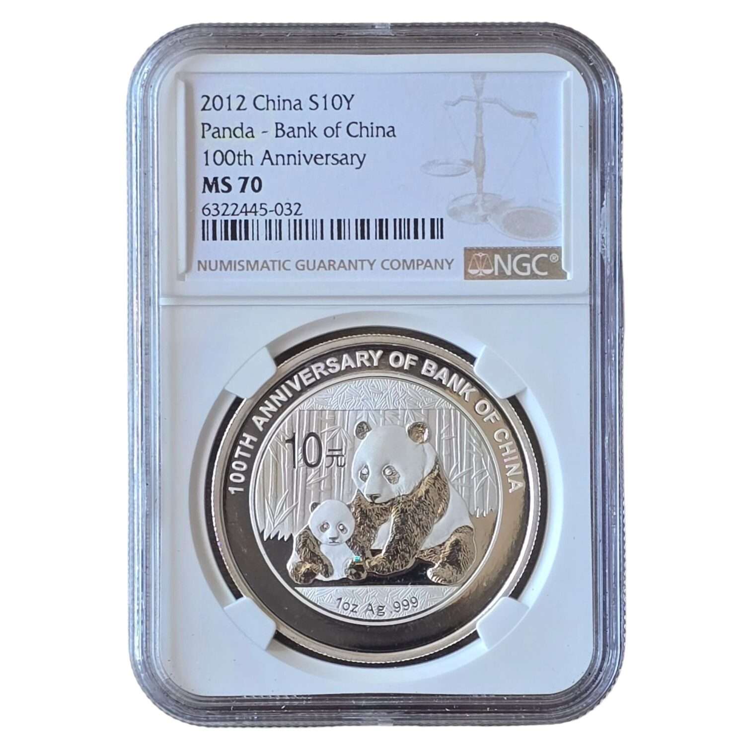 RARE: 2012 China - Panda 'Bank of China 100th Anniversary' 10 Yuan 30g Silver MS70 NGC Graded