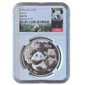 2006 China - Panda 10 Yuan 30g Silver MS70 NGC Graded
