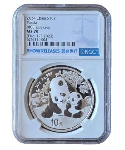 2024 China – Panda 10 Yuan 30g Silver ‘BICE Release’ MS70 NGC Graded Show Releases Holder