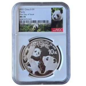 2021 China - Panda 10 Yuan 30g Silver First Day MS70 NGC Graded