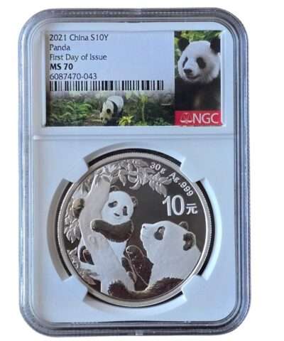 2021 China – Panda 10 Yuan 30g Silver First Day MS70 NGC Graded
