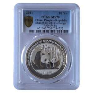 RARE: 2011 China - Panda 10 Yuan 'Shanghai Gold Exchange' 30g Silver MS70 PCGS Graded