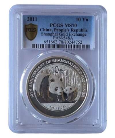 RARE: 2011 China – Panda 10 Yuan ‘Shanghai Gold Exchange’ 30g Silver MS70 PCGS Graded