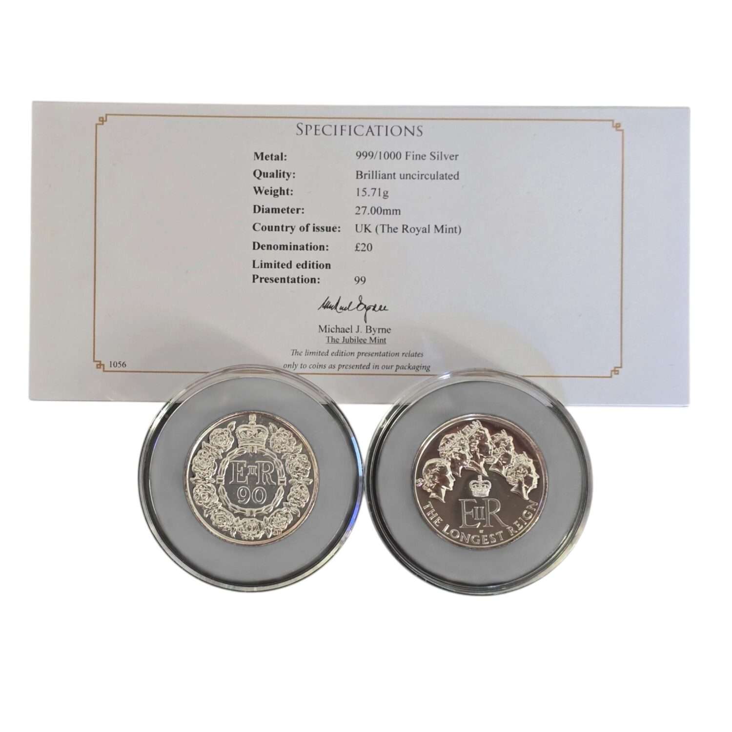 2015 - 2016 Queen Elizabeth UK £20 Fine Silver 2-Coin Set with Box and COA