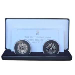 2015 - 2016 Queen Elizabeth UK £20 Fine Silver 2-Coin Set with Box and COA