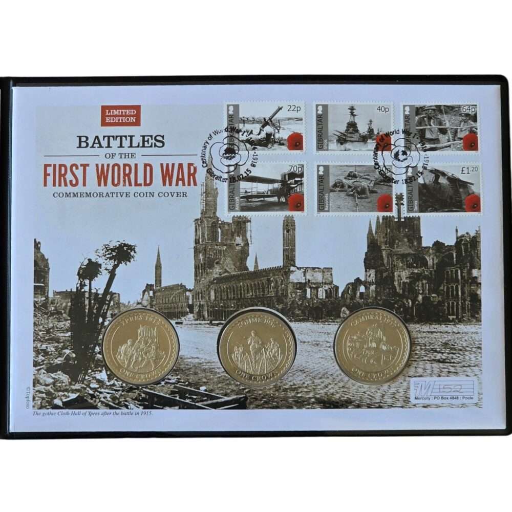 2014 - 2015 Gibraltar Battles of the First World War 3-Coin Premium Cover PNC