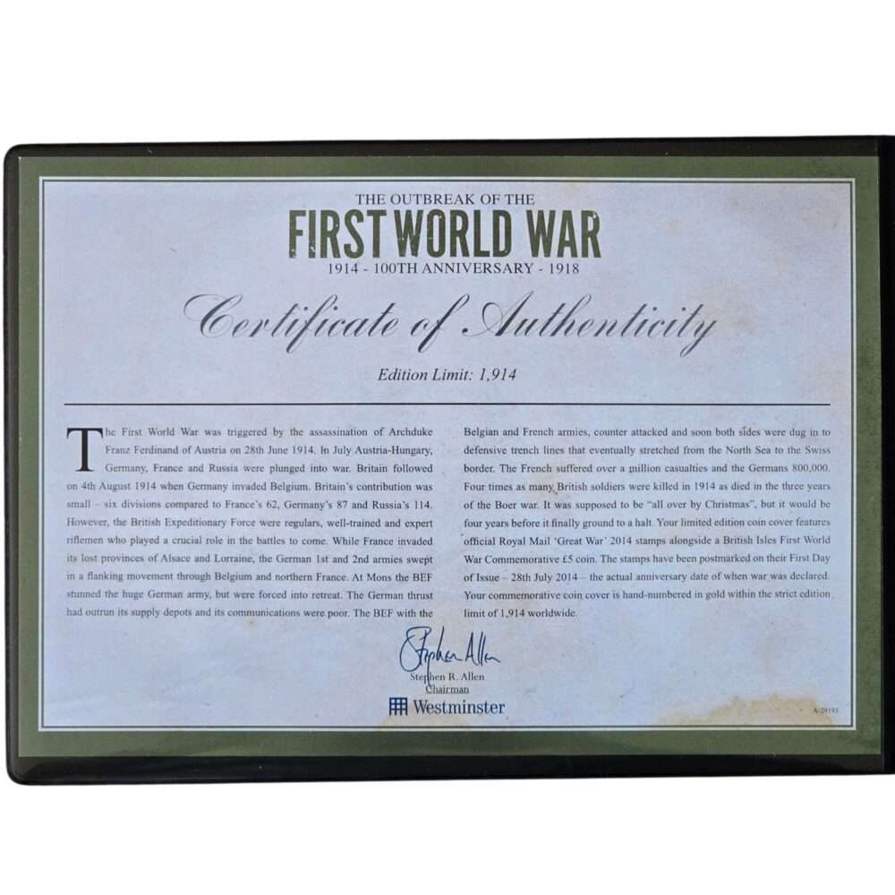 2014 Jersey Outbreak of First World War £5 Premium Coin Cover PNC