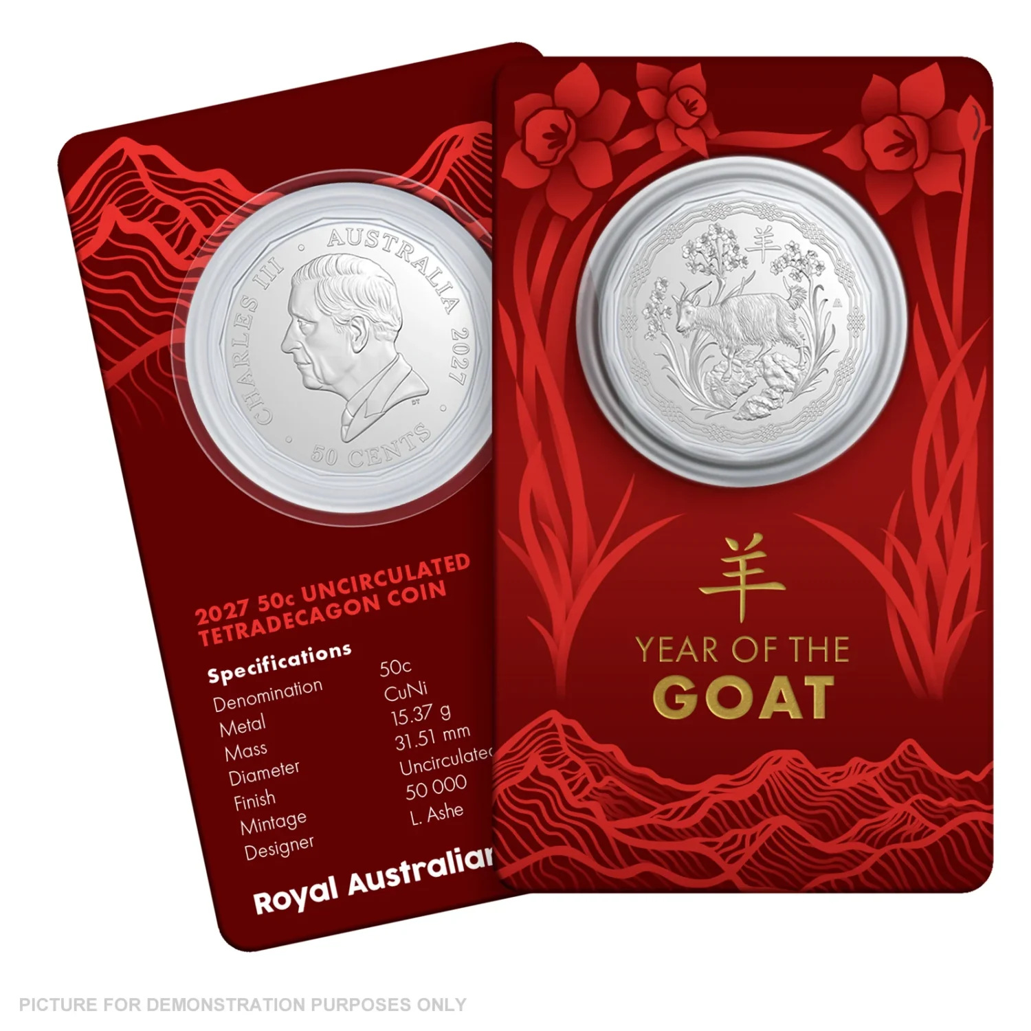 2027 Australia Lunar Year of Goat BU Tetradecagon 50c